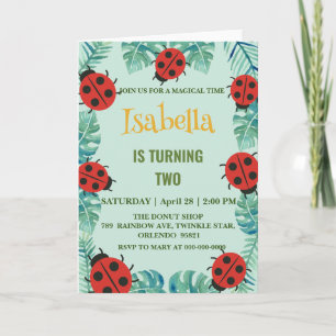 Invitación Punto de polka rojo lindo Ladybug Jungle Leave Cum