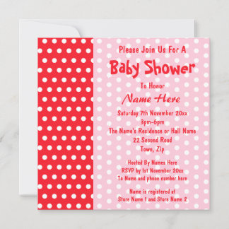 Invitación Punto de polka rojo y rosa, Baby Shower Personaliz