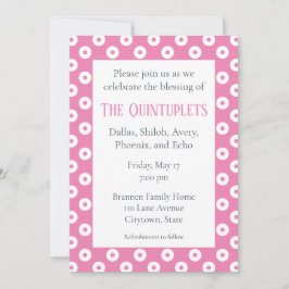 Invitación Punto de Polka Rosa y Blanco Múltiples Bebés Bendi