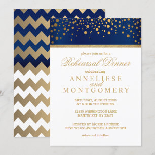 Invitación Punto del confeti de los azules marinos y del oro