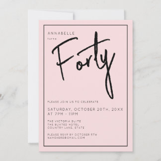 Invitación Punto Mínimo Rosa Rubor 40° cuadragésimo cumpleaño