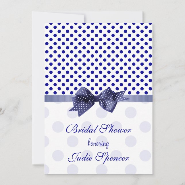 Invitación Punto polka blanco azul marino Ducha marital Invit (Anverso)