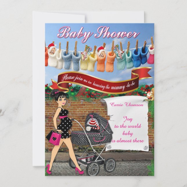 Invitación Punto Polka de Baby Shower (Anverso)