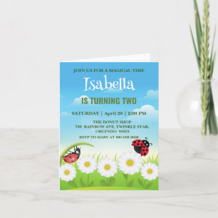 Invitación Punto polka rojo lindo Ladybug Daisy Flower Cumple