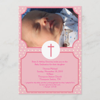 Invitación Punto rosa Bautismo Bebé Dedicación de la niña 5x7