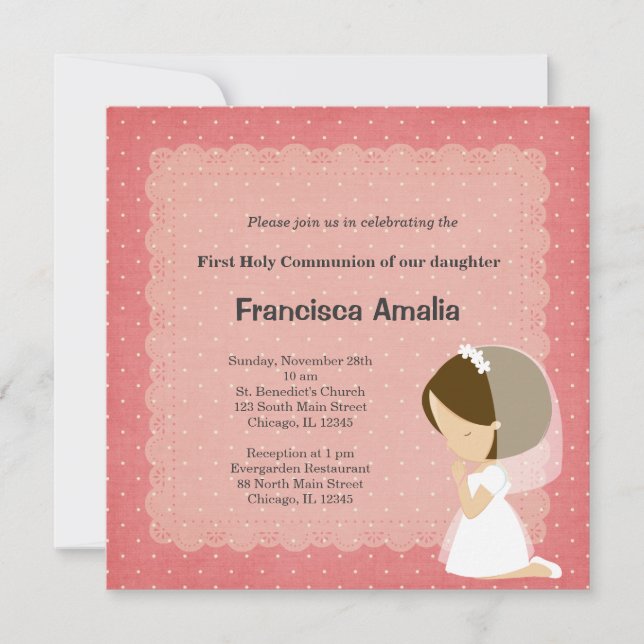 Invitación Punto rosa chica de la Santa Comunión (Anverso)