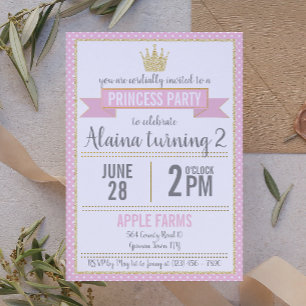 Invitación Punto rosado de Polka y cumpleaños de la princesa 