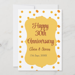 Invitación puntos amarillos brillantes feliz aniversario de b