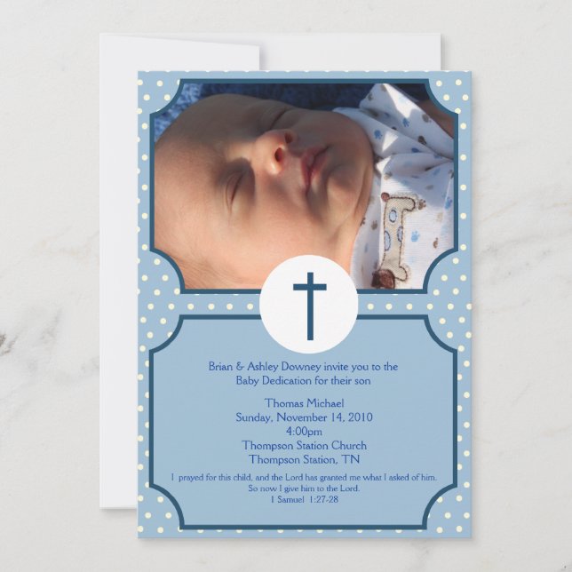 Invitación Puntos azules Bautismo Dedicación del bebé 5x7 fot (Anverso)