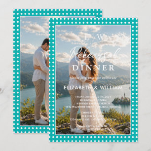 Invitación Puntos blancos en cena de ensayo de boda turquesa