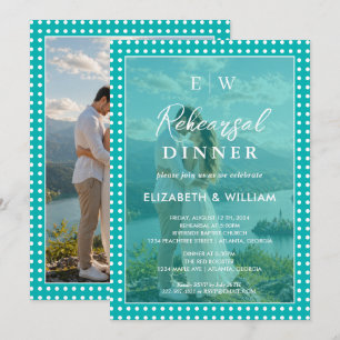 Invitación Puntos blancos en cena de ensayo de boda turquesa
