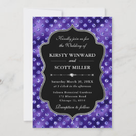 Invitación Puntos Brillantes Purpura Glam Elegante Boda