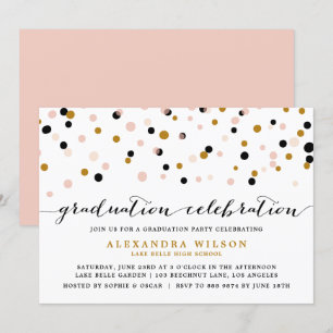 Invitación Puntos Confetti modernos Graduación Rubor y Gold