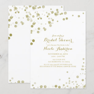 Invitación Puntos de Acuarela Dorada Baño de Novia Moderno y 