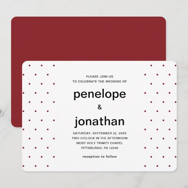 Invitación Puntos de Boda Red y White Timeless (Anverso / Reverso)