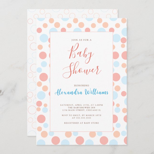 Invitación Puntos de color personalizados simples de Baby Sho (Anverso / Reverso)