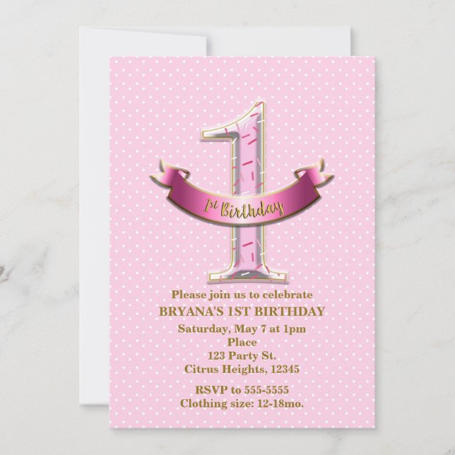 Invitación Puntos de color rosa y pancarta Cumpleaños número  (Anverso)
