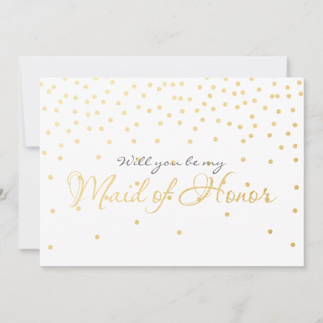 Invitación Puntos de confeti blanco y Relieve metalizado dora (Anverso)