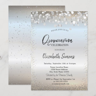 Invitación Puntos de confeti de plata Princesa Quinceañera pl