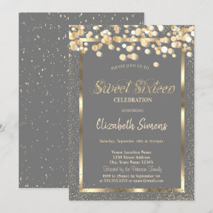 Invitación Puntos de confeti dorados Dulces 16 marrones