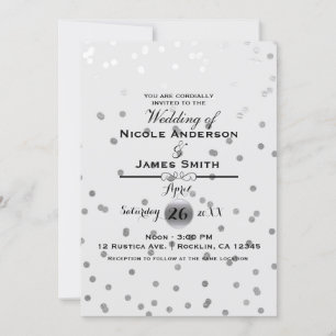 Invitación Puntos de confeti plateados blancos Elegante boda 