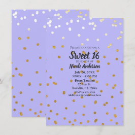 Invitación Puntos de confeti púrpura y dorado Glamour Moderno