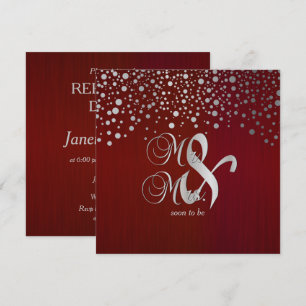 Invitación Puntos de Confeti Rojo Oscuro y Plateado - Cena de