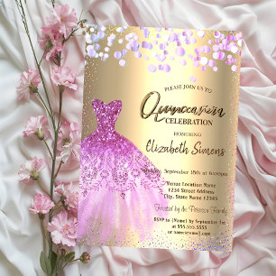 Invitación Puntos de confeti violetas, vestido chic Quinceañe