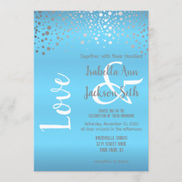Invitación Puntos de confetti azul y plateado para bebés