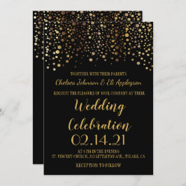 Invitación Puntos de Confetti de Negro y Oro