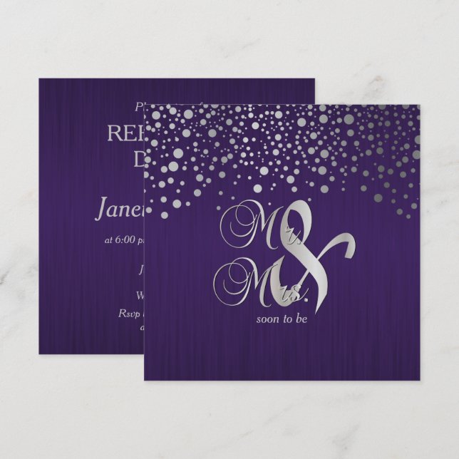 Invitación Puntos de confetti morado y plateado - Cena de ens (Anverso / Reverso)