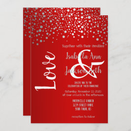 Invitación Puntos de confetti rojo y plateado