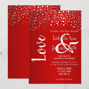 Invitación Puntos de confetti rojo y plateado