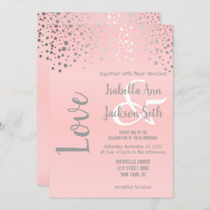 Invitación Puntos de confetti rosados y plateados
