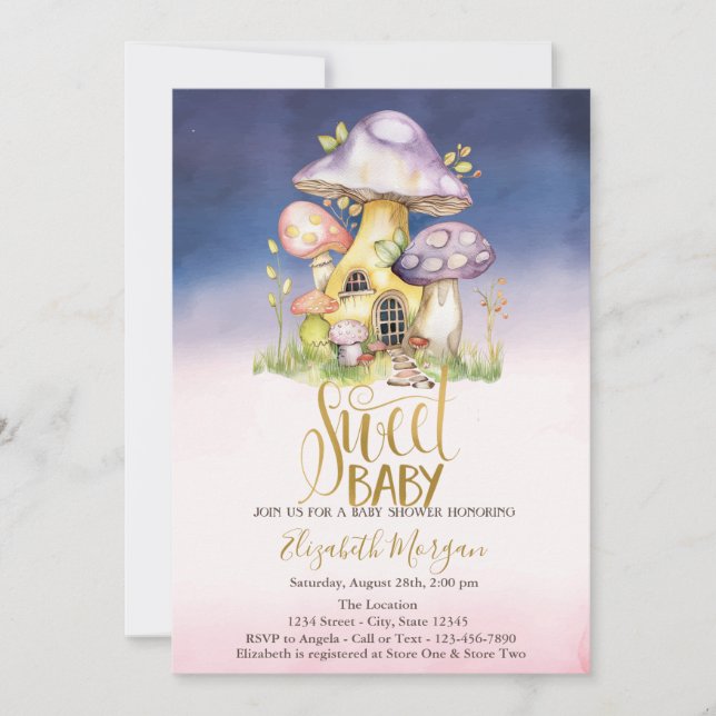 Invitación Puntos de flor de hongos Ombre Baby Shower (Anverso)
