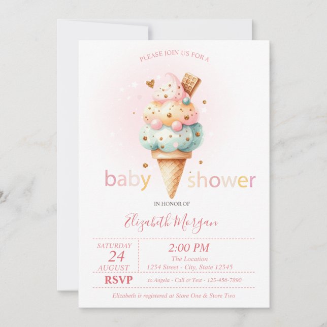 Invitación Puntos de helado coloridos acuarela (Anverso)