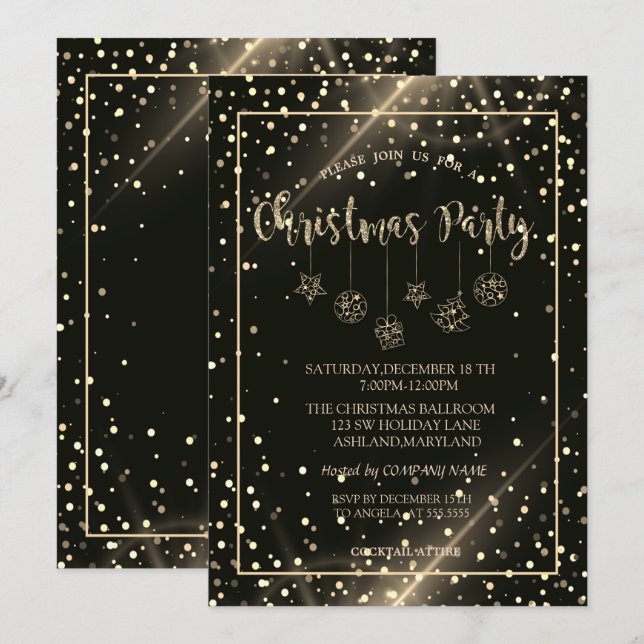 Invitación Puntos de oro, Navidades Balls Fiestas Navidades d (Anverso / Reverso)