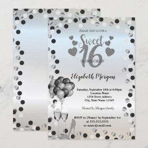 Invitación Puntos de plata, vidrio, globos dulces fiesta de 1