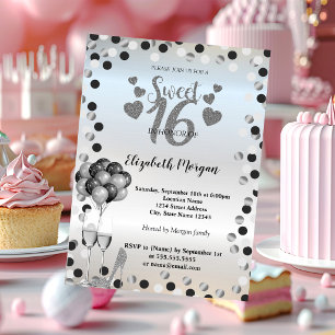 Invitación Puntos de plata, vidrio, globos dulces fiesta de 1