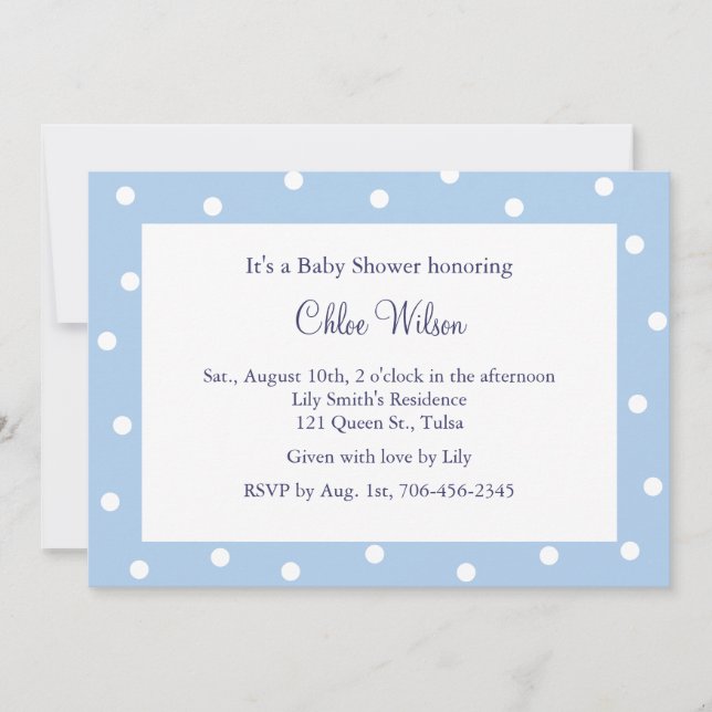 Invitación Puntos de Polka Azul Bonito (Anverso)
