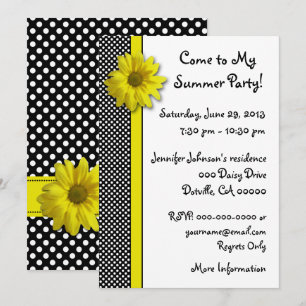 Invitación Puntos de polka blanco y negro amarillos