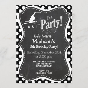 Invitación Puntos de Polka blancos y negros; Esquí de nieve