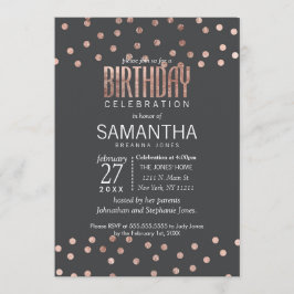 Invitación Puntos de Polka de Oro Rosa y Cumpleaños Negro de