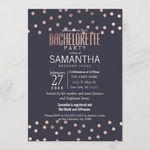 Invitación Puntos de Polka Dorada y Bachelorette Azul de la M