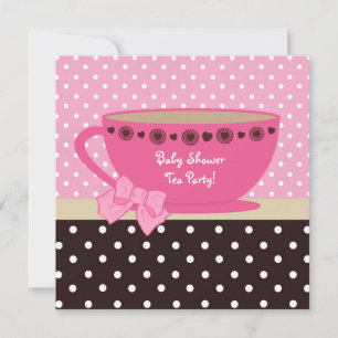 Invitación Puntos De Polka Marrón Y Rosa Fiesta De Té De Baby