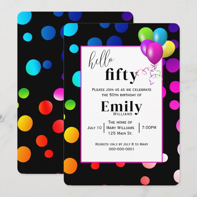 Invitación Puntos de Polka Neon para la Fiesta de Cumpleaños  (Anverso / Reverso)