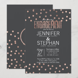 Invitación Puntos de Polka Oro Rosa y Compromiso de Gris Carb