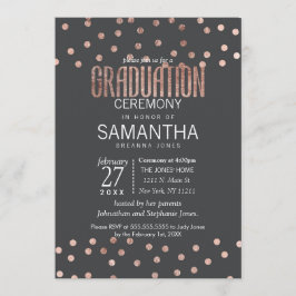 Invitación Puntos de Polka Oro Rosa y Graduación Negra de Car