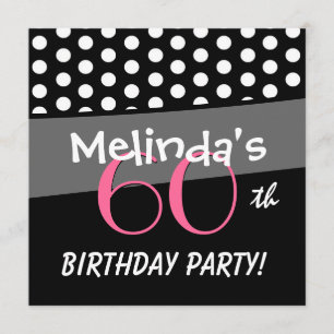 Invitación Puntos de polka rosa blanco negro en el 60° aniver