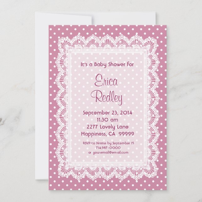 Invitación Puntos de polka rosa CHICA Baby Shower V17A (Anverso)